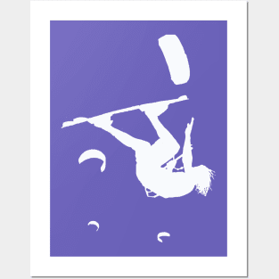 Kitesurfer Somersaulting White Vector Silhouette Posters and Art